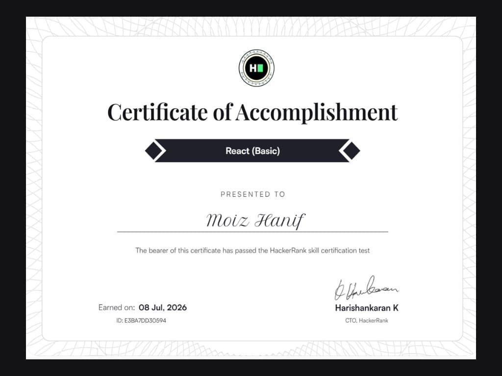 React (Basic) Certificate